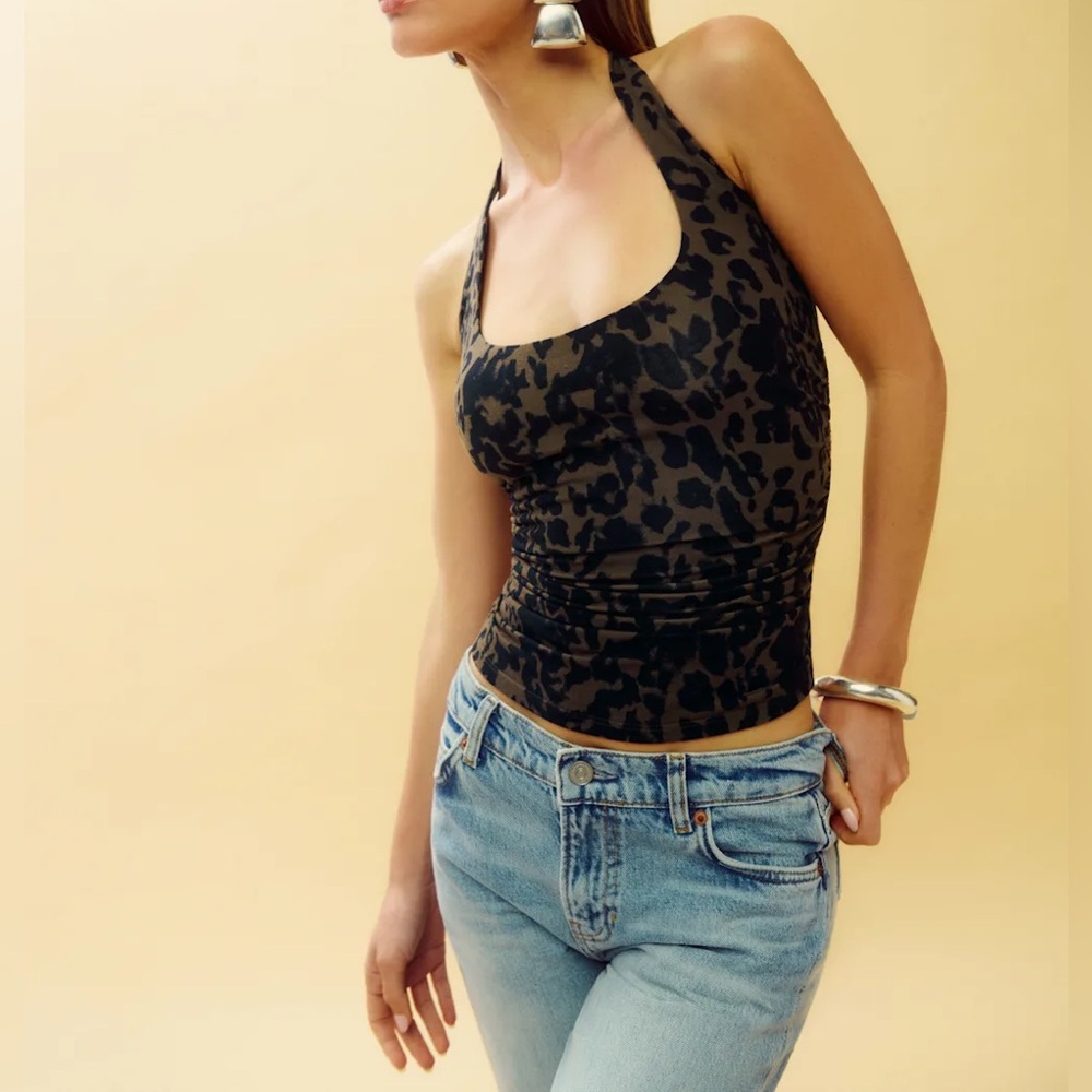 NEW NWT reformation molly knit top small tana leopard print halter neck chic - Picture 2 of 7
